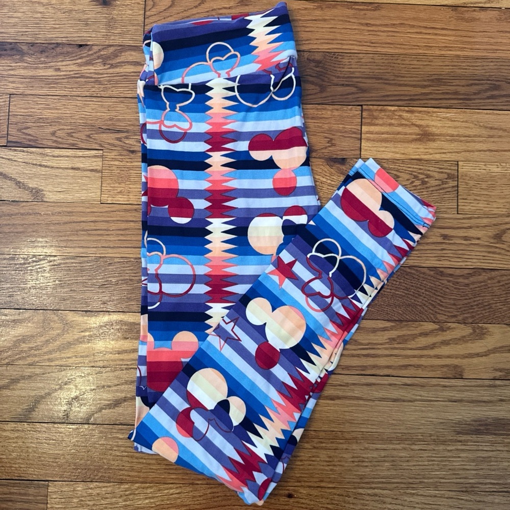 Lularoe Disney Mickey Mouse Minnie Tribal Colorful Stars Leggings O/S Brand New